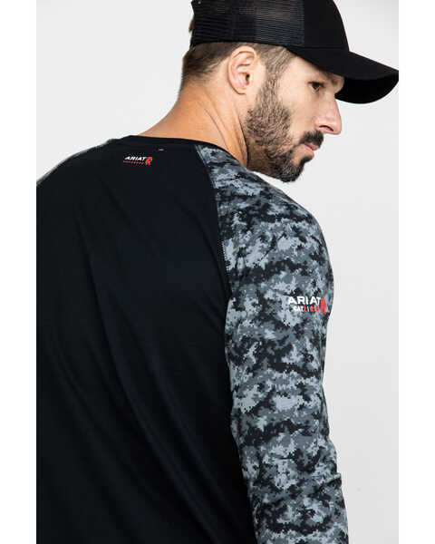 Ariat Men's Camo FR Baseball Long Sleeve Work Shirt - Tall , Camouflage, hi-res