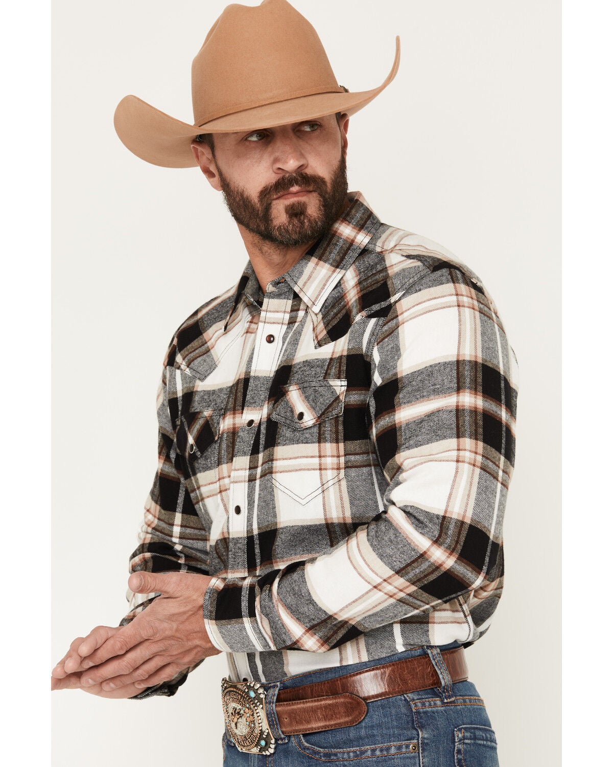 Image #2 - Cody James Men's Standard Issue Plaid Print Long Sleeve Snap Flannel Shirt - Big, Black, hi-res