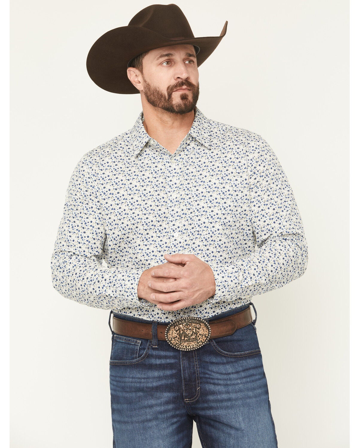 Gibson Trading Co Men's Kick Back Micro Floral Print Long Sleeve Button-Down Stretch Western Shirt, White, hi-res