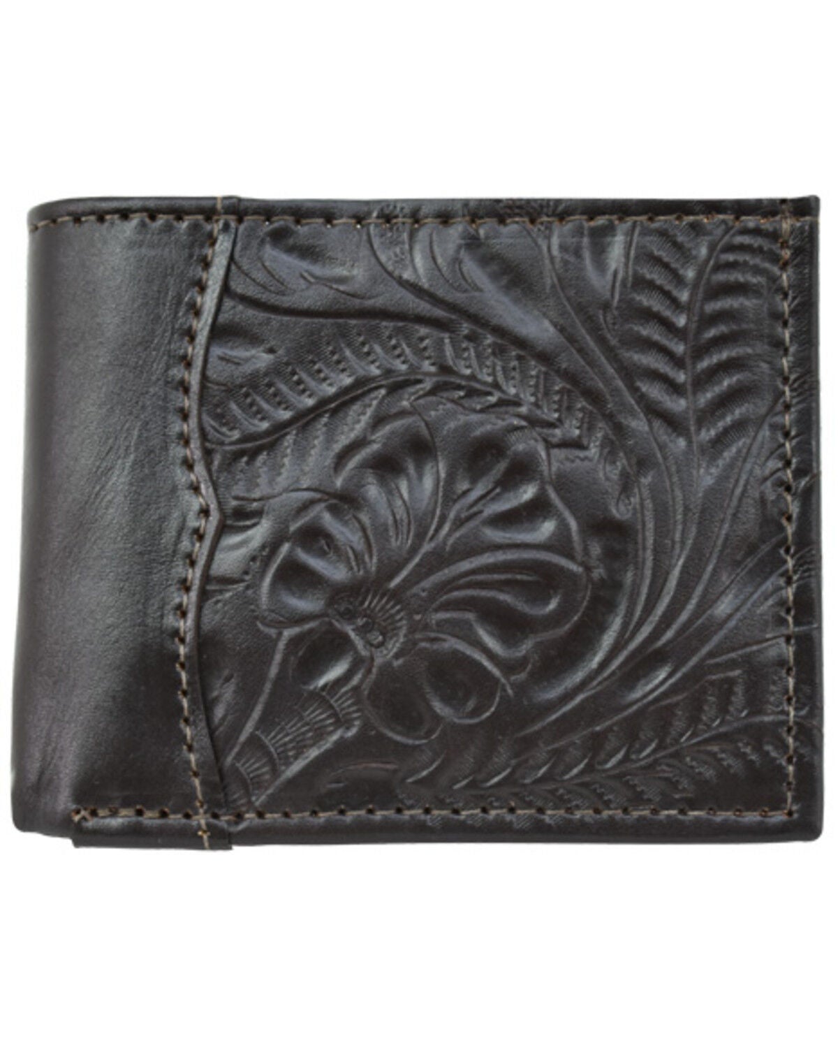 American West Men's Bi-Fold Tooled Wallet, Chocolate, hi-res