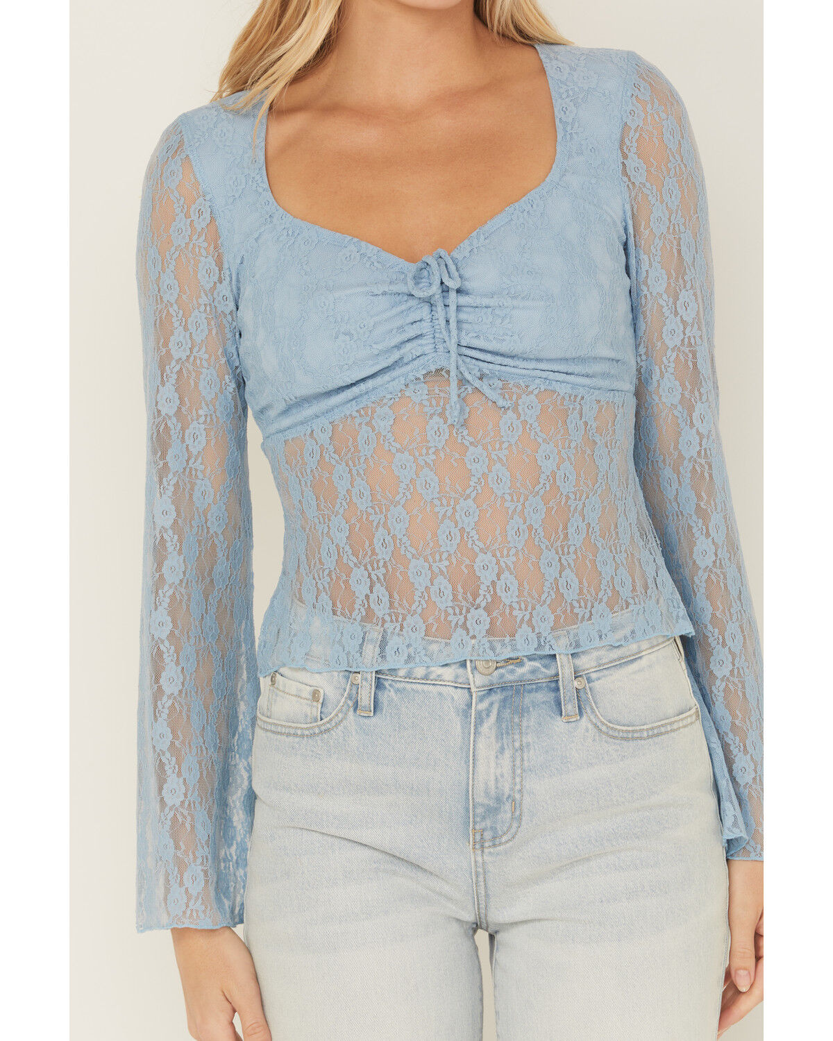 Trixxi Women's Solid Lace Long Bell Sleeve Shirt | Boot Barn