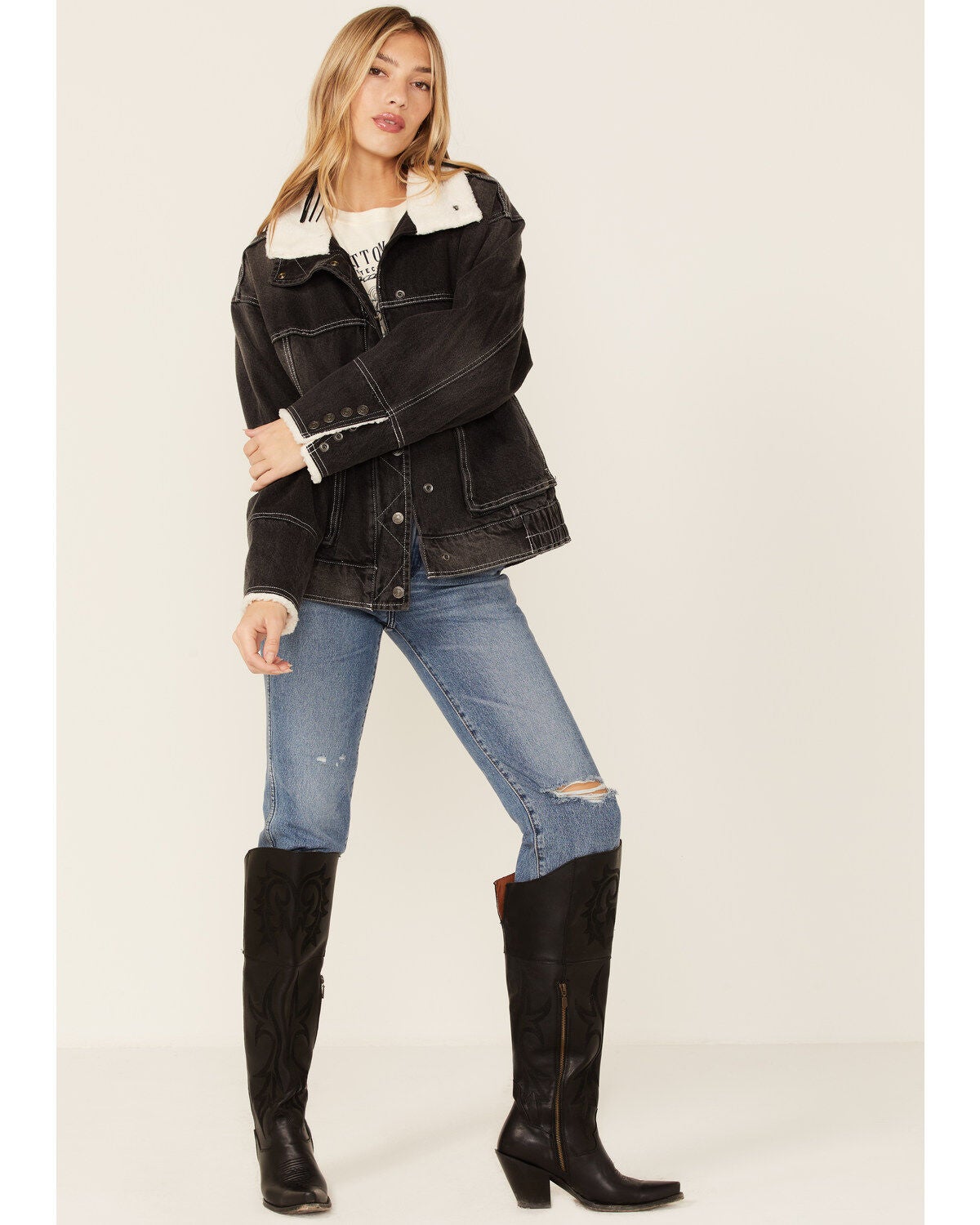Image #4 - Free People Women's Ariel Cozy Denim Bomber Jacket , , hi-res