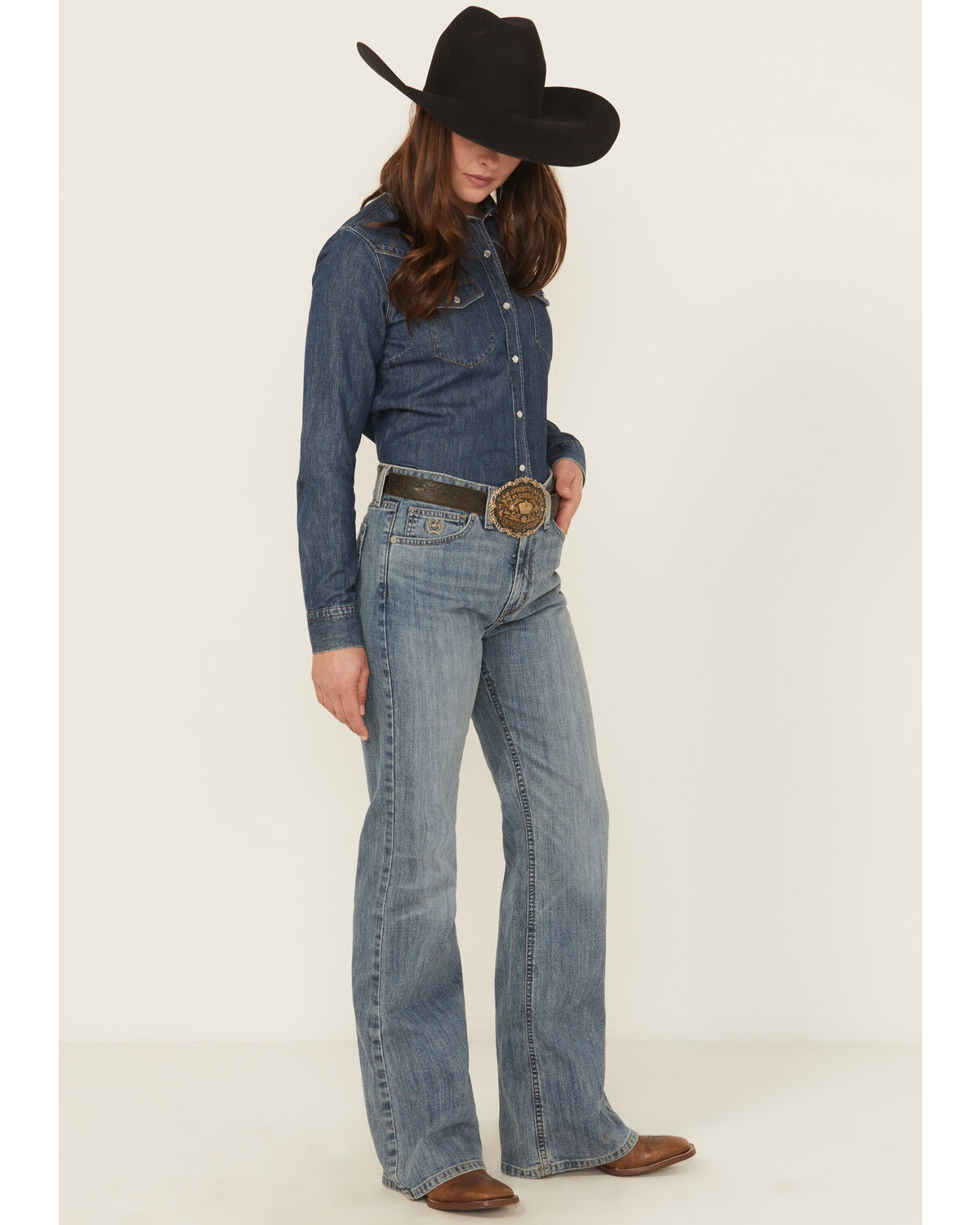 Image #1 - Cinch Women's Tatum Medium Wash High Rise Easy Fit Trouser Jeans, Indigo, hi-res