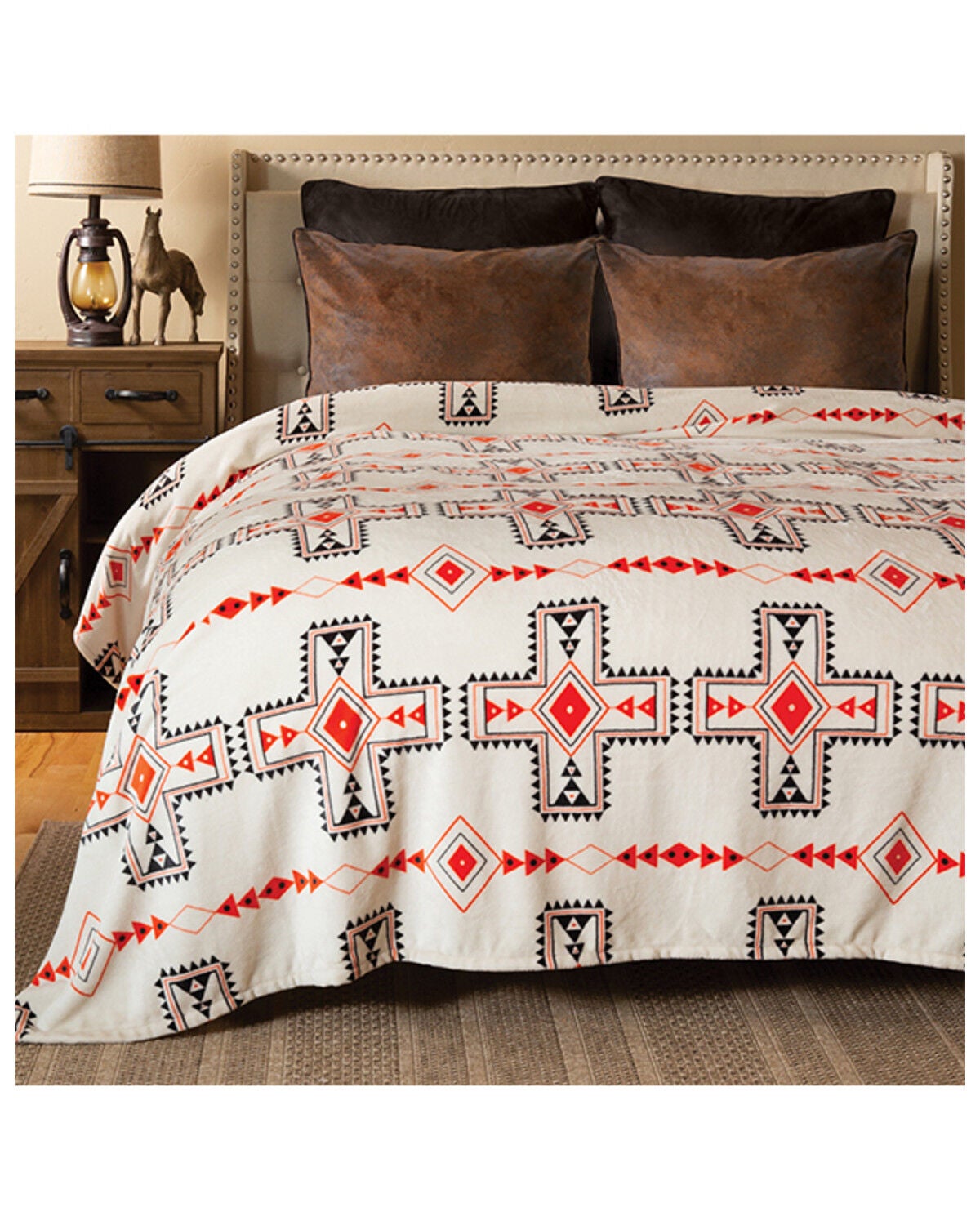 Image #1 - Carstens Home Wrangler Santa Fe Sun Plush Bed Blanket - King Size, Cream, hi-res