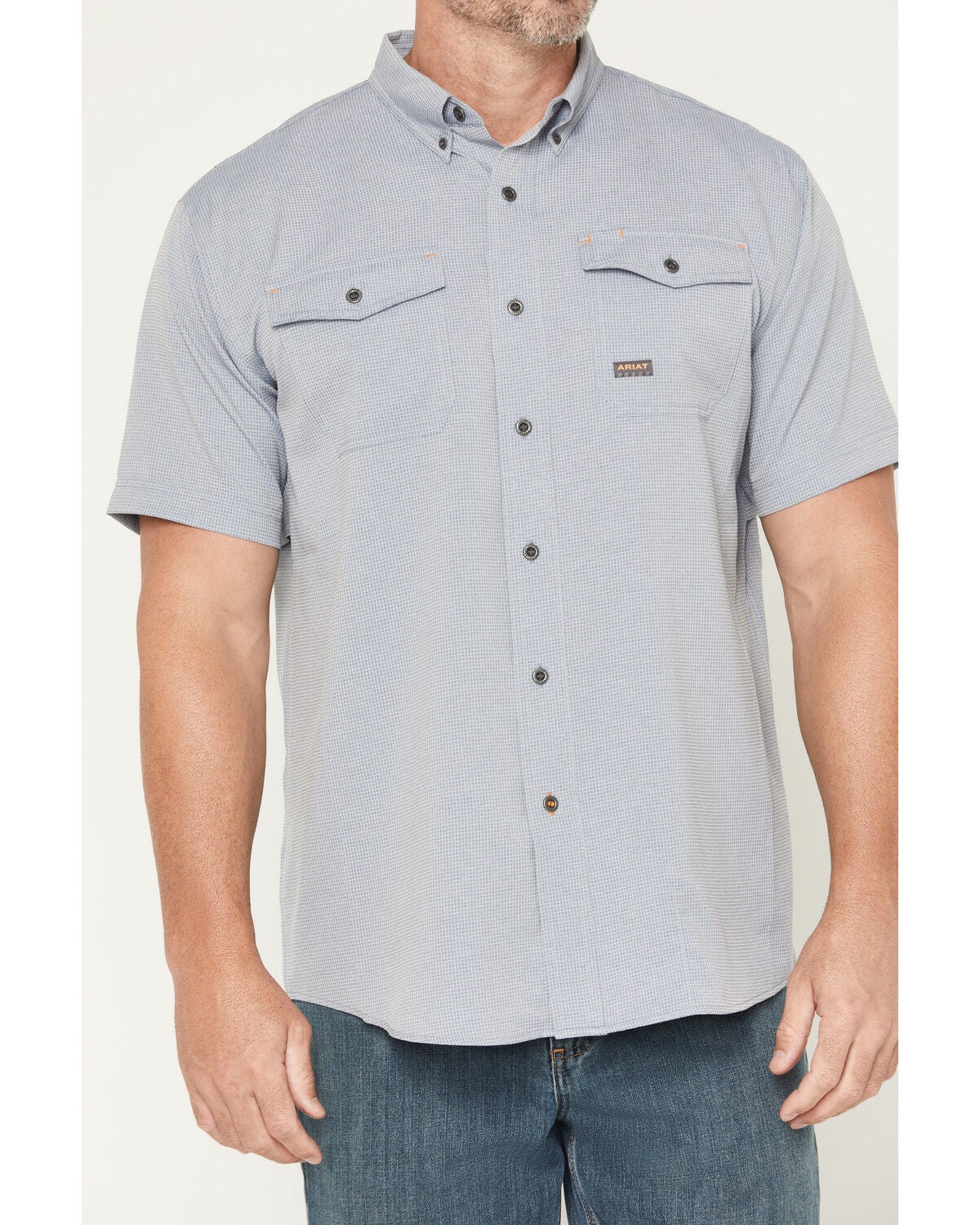 Image #3 - Ariat Men's Rebar Made Tough VentTEK Short Sleeve Button-Down Stretch Work Shirt, Blue, hi-res