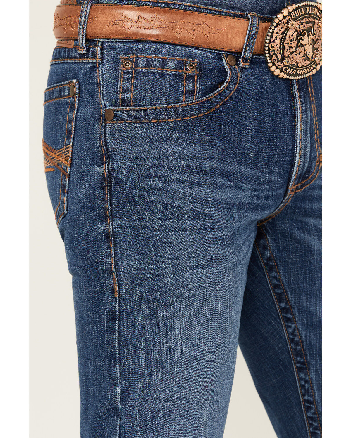 Image #2 - Rock 47 by Wrangler Men's Breaunvieh Light Wash Slim Bootcut Stretch Denim Jeans, Light Wash, hi-res