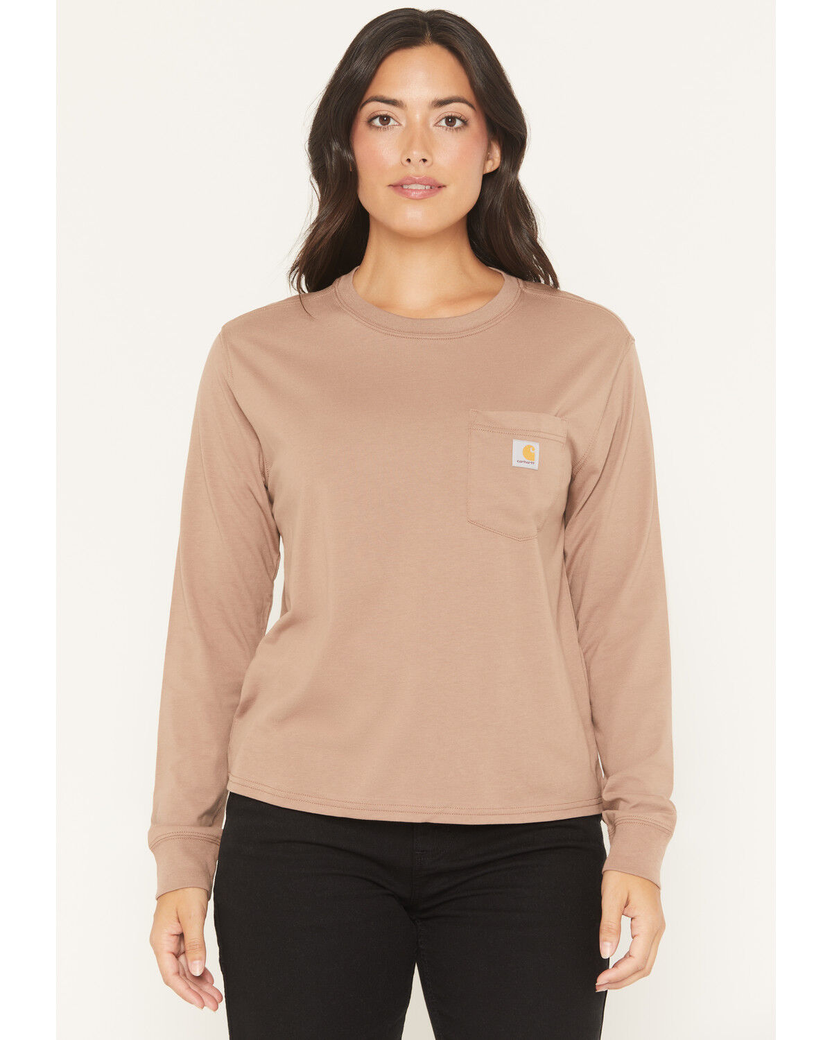 Image #1 - Carhartt Women's Tencel™ Fiber Series Loose Fit Long Sleeve Pocket Tee, Tan, hi-res