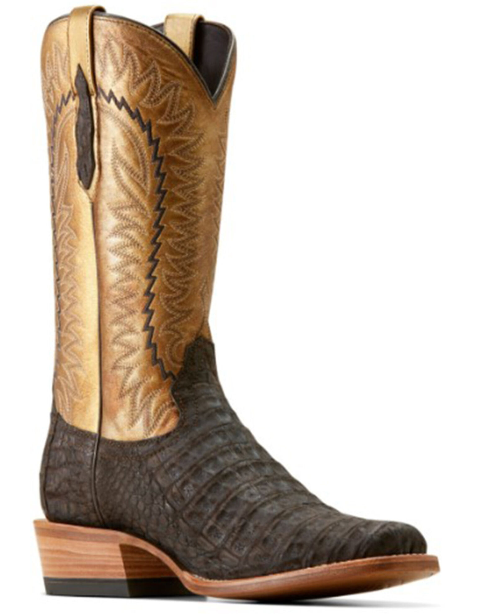 Ariat Brushed Chocolate Caiman Belly Washed Gold Futurity Finalist Men s Cowboy Boots 10050982 Size 9