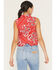 Image #4 - Wrangler Retro Women's Bandana Print Sleeveless Cropped Snap Western Shirt, Red, hi-res