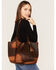 Corral Women's Concho Tassel Distressed Leather Shoulder Bag, Chocolate, hi-res
