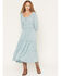 Image #1 - Wild Moss Women's Solid Jacquard Smocked Waist Midi Dress, Blue, hi-res