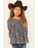 Hayden LA Girls' Ditsy Print Long Sleeve Flowy Top, Black, hi-res