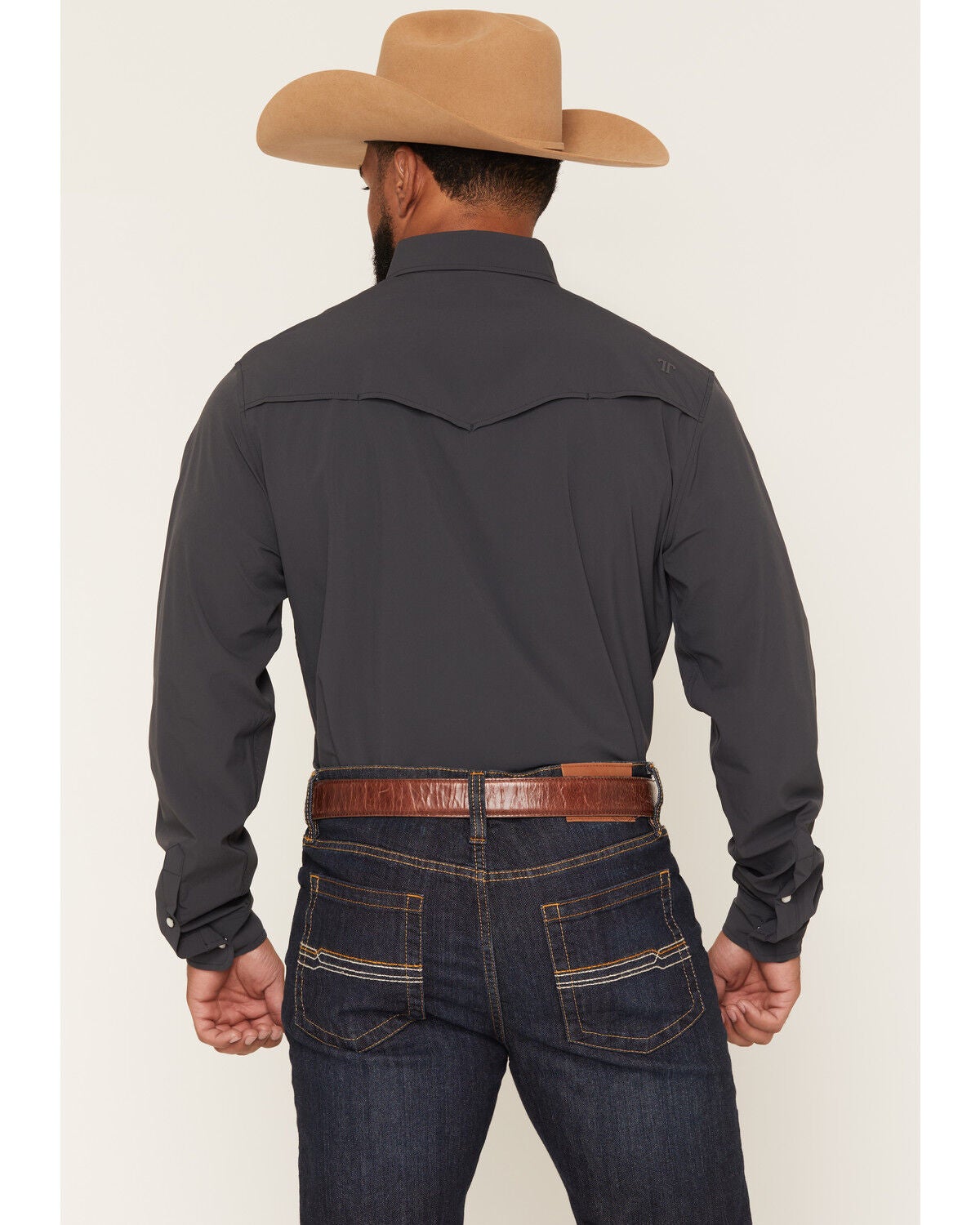 Image #4 - Ferrell Men's Tek Solid Long Sleeve Snap Performance Western Shirt, Charcoal, hi-res