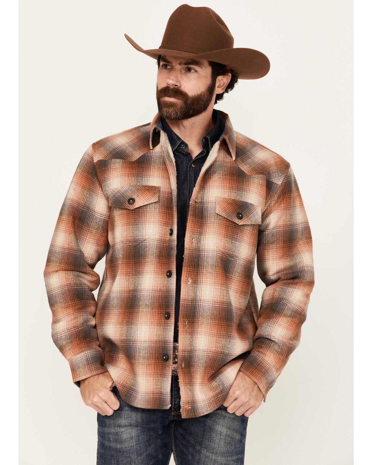 Cody James Men's Caliente Plaid Print Sherpa Lined Button-Down Shirt Jacket, Tan, hi-res