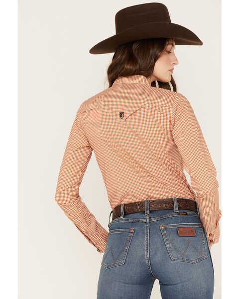 Image #4 - RANK 45® Women's Print Long Sleeve Vented Western Performance Shirt, Pecan, hi-res