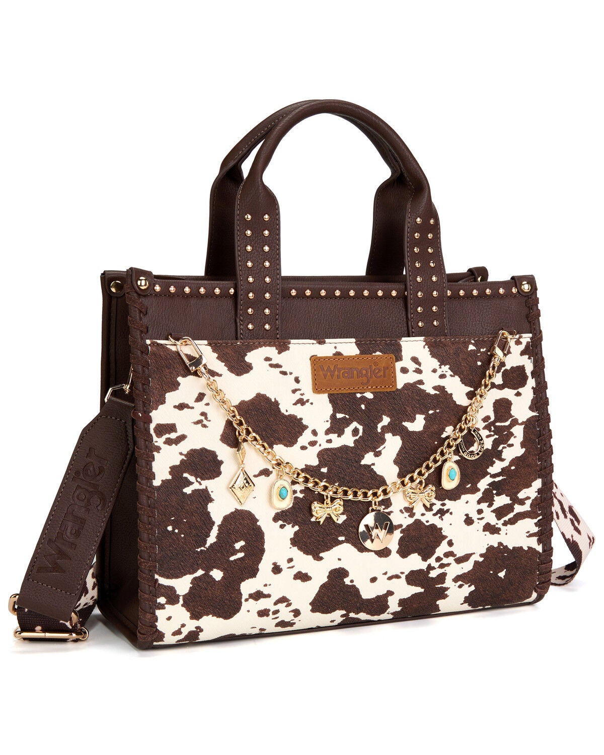 Image #2 - Wrangler X Boot Barn Women's Cow Print Tote with Chain, Coffee, hi-res