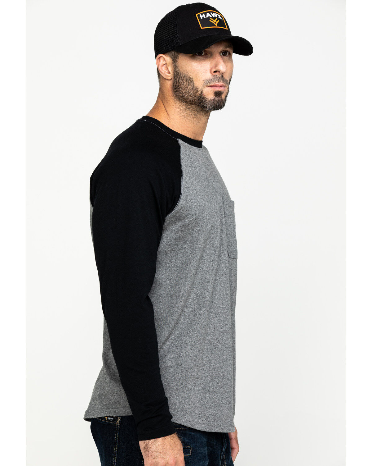Image #3 - Hawx Men's Black Baseball Raglan Crew Long Sleeve Work Shirt, , hi-res