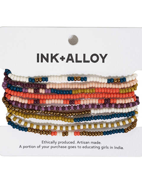 Ink + Alloy Women's Sage Mixed Stripe Beaded 10 Strand Stretch Bracelet Set, Multi, hi-res