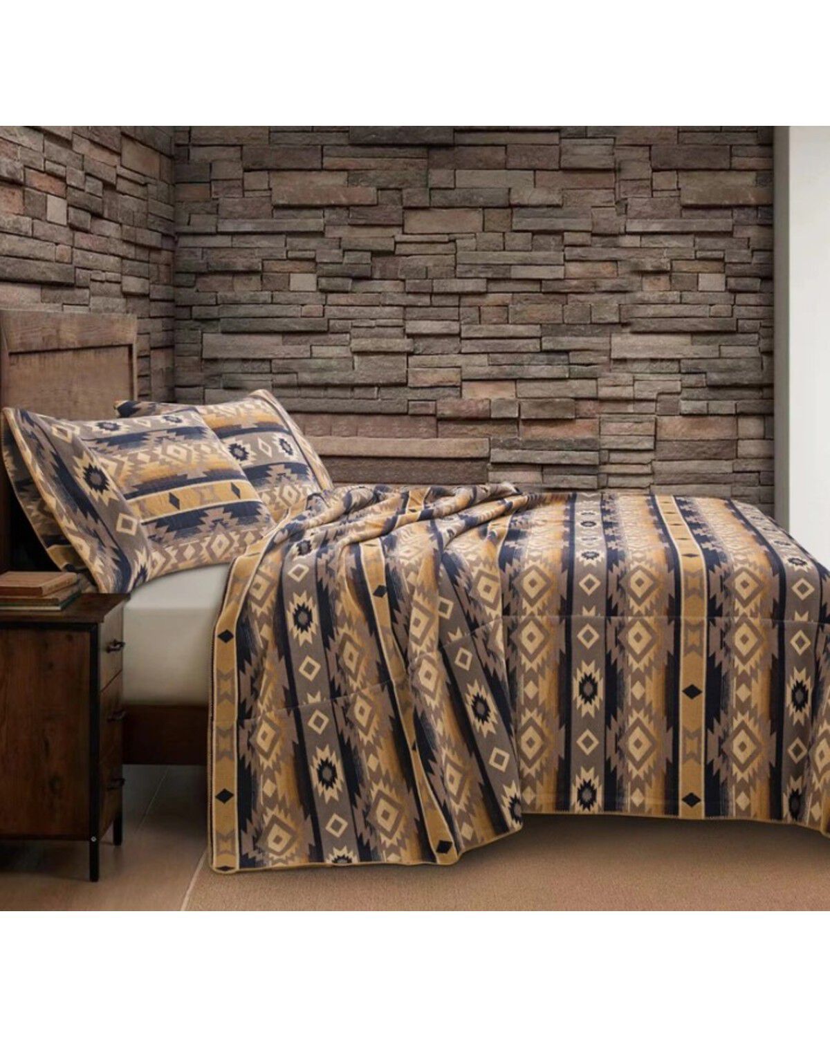 HiEnd Accents Taos Wool Blend Full/Queen Blanket Set - 3 Piece, Multi, hi-res