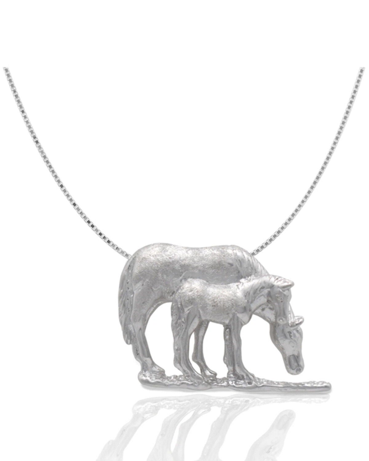 Kelly Herd Women's Silver Grazing Mare & Foal Pendant Necklace, Silver, hi-res
