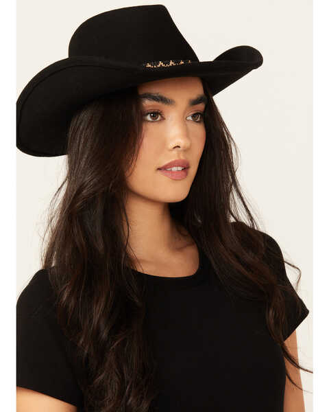Nikki Beach Women's Electra Wool Felt Western Hat , Black, hi-res