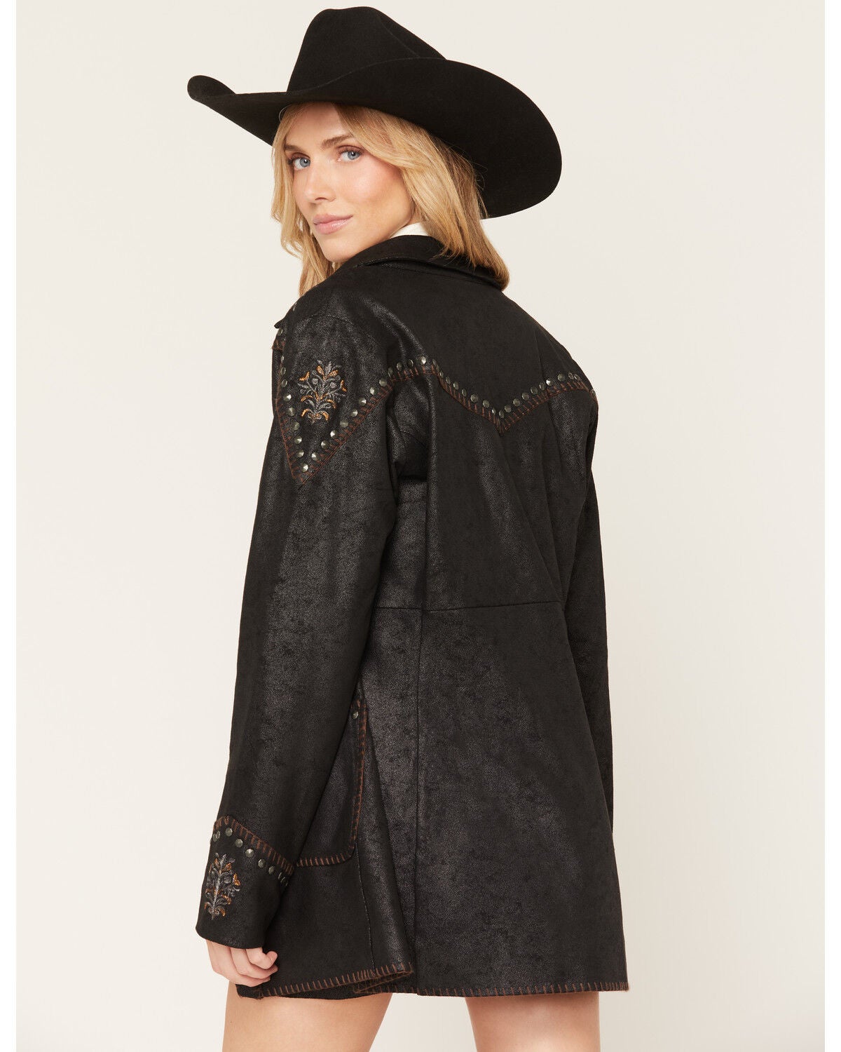 Image #4 - Shyanne Women's Faux Suede Metallic Embroidered Studded Jacket, Black, hi-res