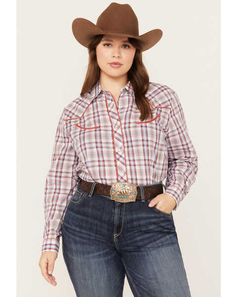 Roper Women's Plaid Print Long Sleeve Snap Western Shirt - Plus, Multi, hi-res
