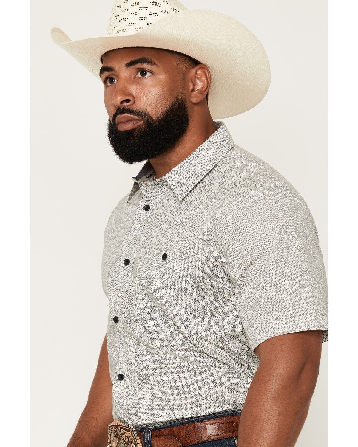 Image #2 - RANK 45&reg; Men's Semi Final Geo Print Short Sleeve Button-Down Stretch Western Shirt, Ivory, hi-res