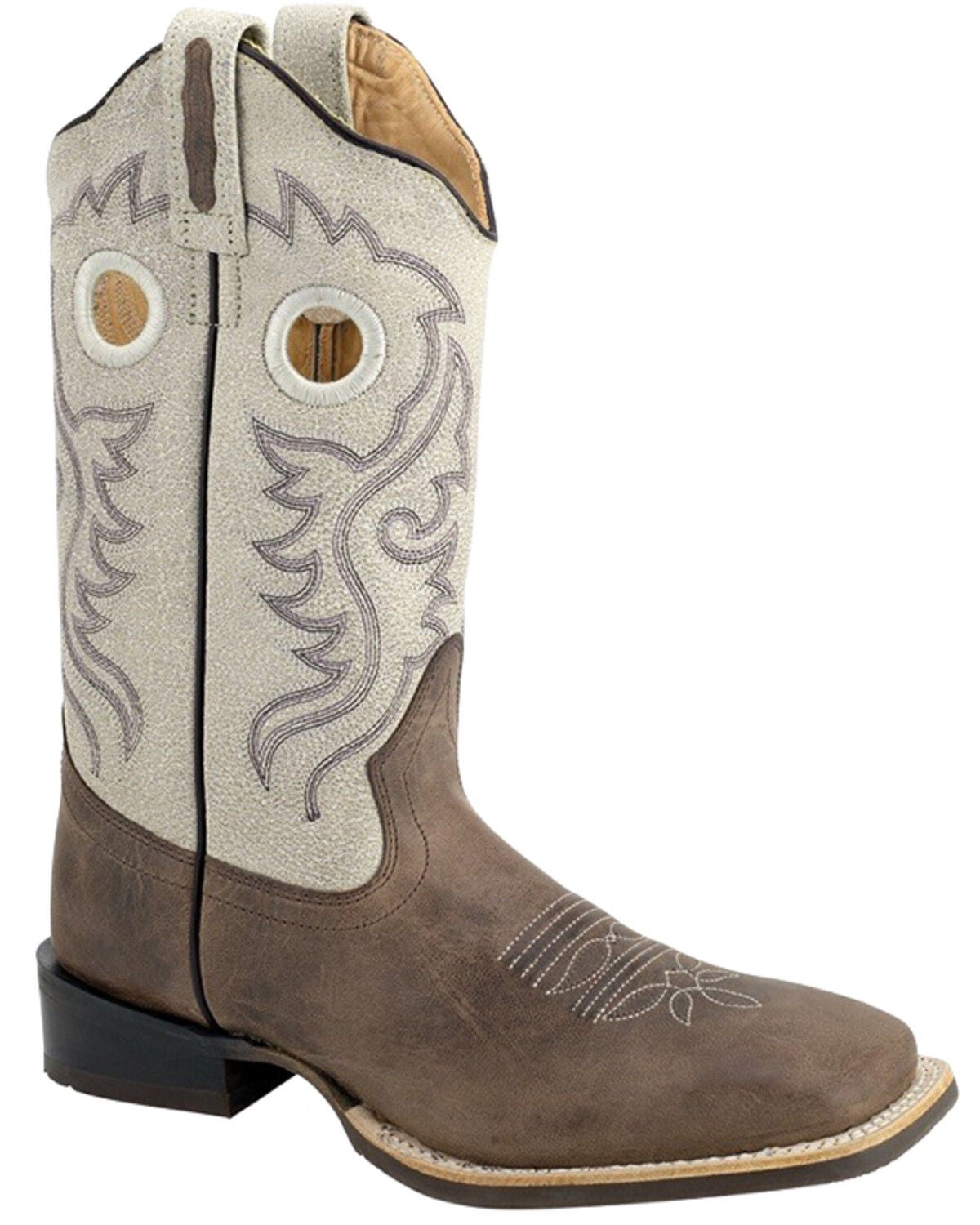 Old West Boys' Western Boots - Broad Square Toe, White, hi-res