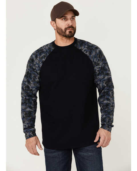 Cody James Men's FR Navy Camo Long Sleeve Work T-Shirt , Navy, hi-res