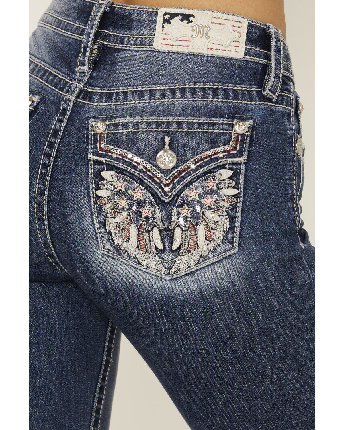 Product Name:  Miss Me Women's Medium Wash Americana Pocket Bootcut Stretch Denim Jeans