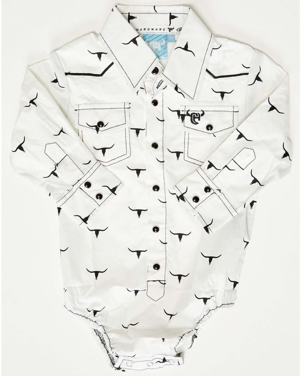 Image #1 - Cowboy Hardware Infant Boys' Skull Scatter Long Sleeve Onesie, White, hi-res