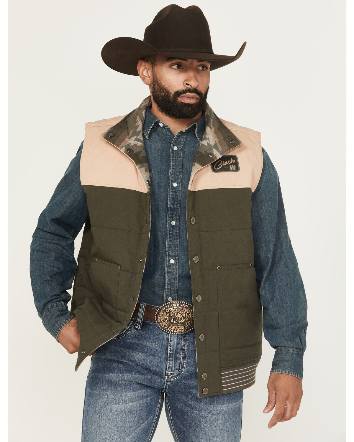 Image #1 - Cinch Men's Reversible Snap Vest, Olive, hi-res