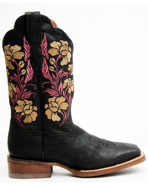 Dan Post Women's Asteria Floral Western Boots -  Broad Square Toe , Black, hi-res