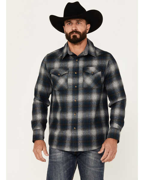 Pendleton Men's Canyon Ombre Plaid Print Long Sleeve Snap Western Shirt, Dark Blue, hi-res