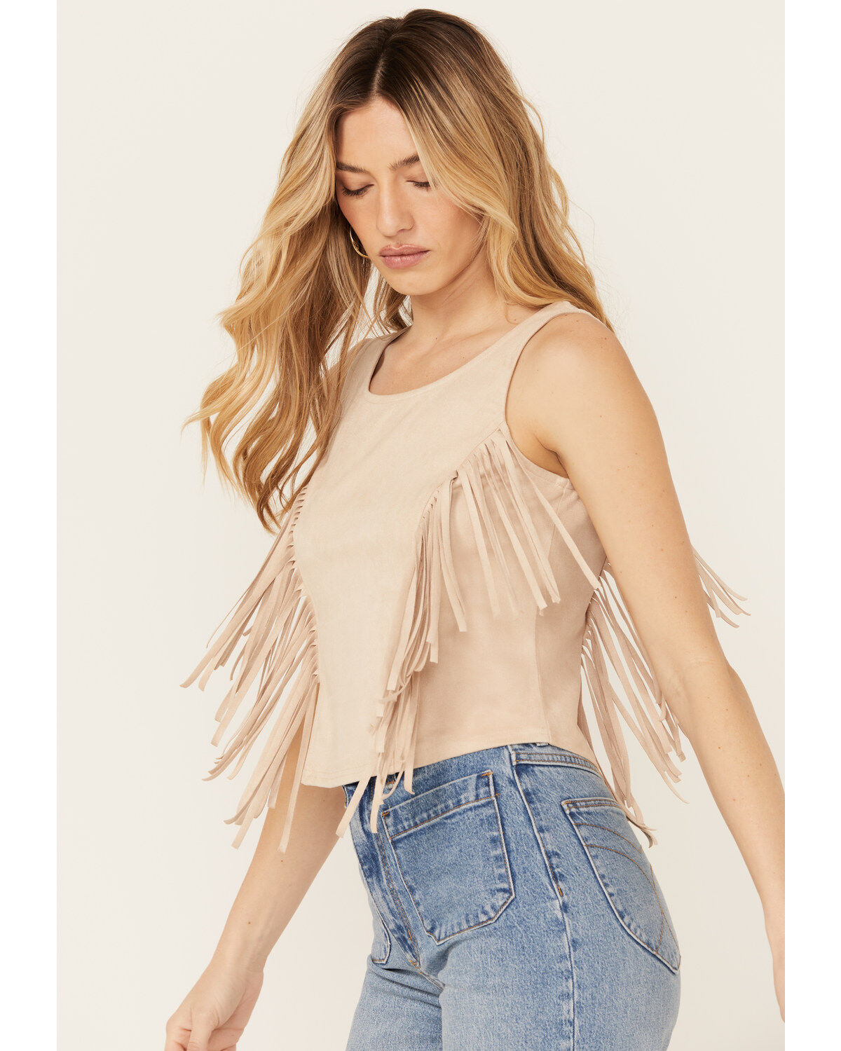 Image #2 - Shyanne Women's Faux Suede Fringe Tank Top, Taupe, hi-res