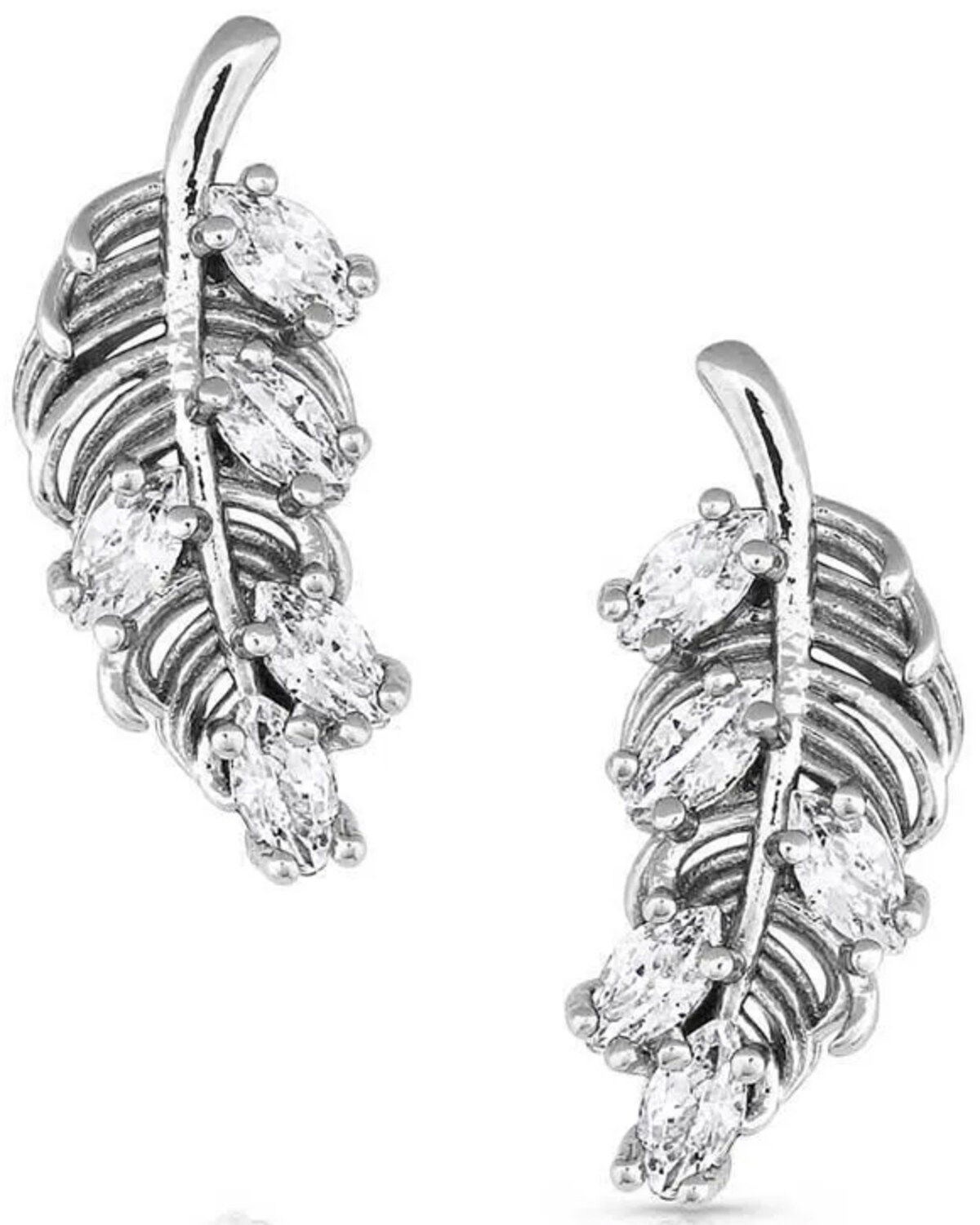 Montana Silversmiths Women's Bridgerton Feather Earrings, Silver, hi-res