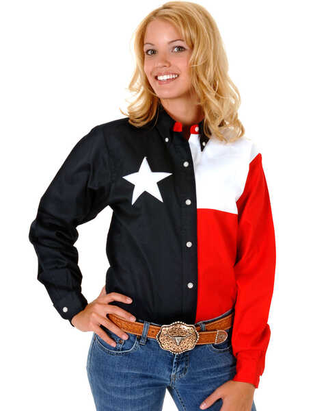 Image #1 - Roper Women's Texas Flag Button-Down Shirt, , hi-res