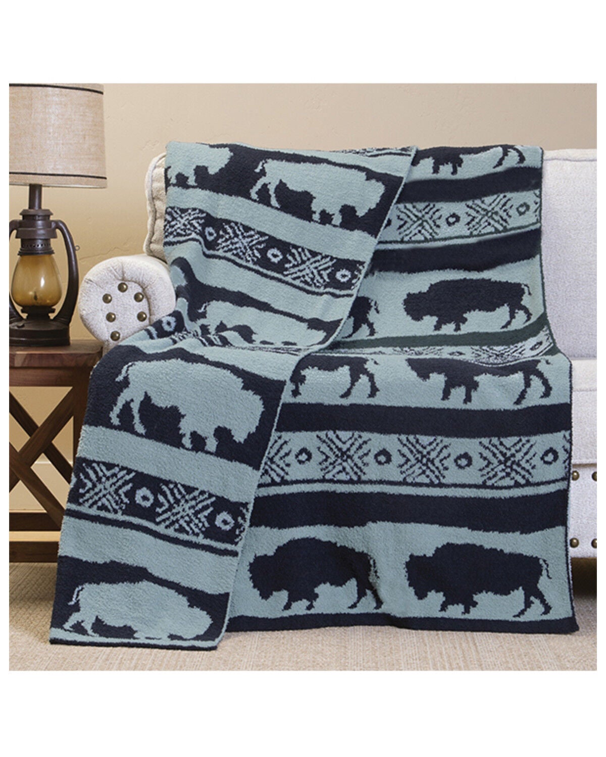 Carstens Home Buffalo Blues Stretchy Throw Blanket, Blue, hi-res