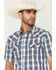 Image #2 - Moonshine Spirit Men's Desert Willow Plaid Print Short Sleeve Pearl Snap Western Shirt, Blue, hi-res