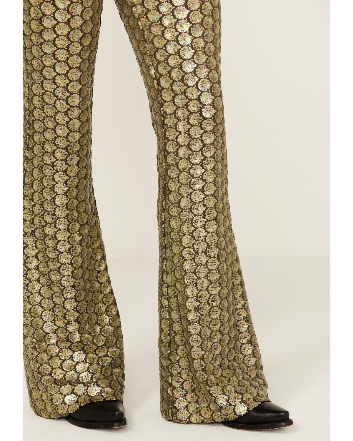 Image #2 - Free People Women's Wilder Days Sequins Flare Pants, Olive, hi-res