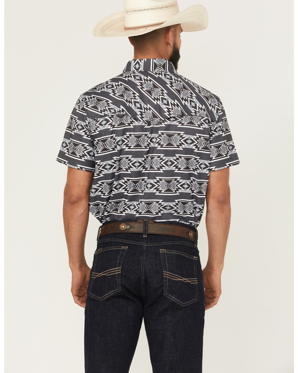 Image #4 - Rock & Roll Denim Men's Boot Barn Exclusive Tek Southwestern Short Sleeve Snap Stretch Western Shirt, Black, hi-res