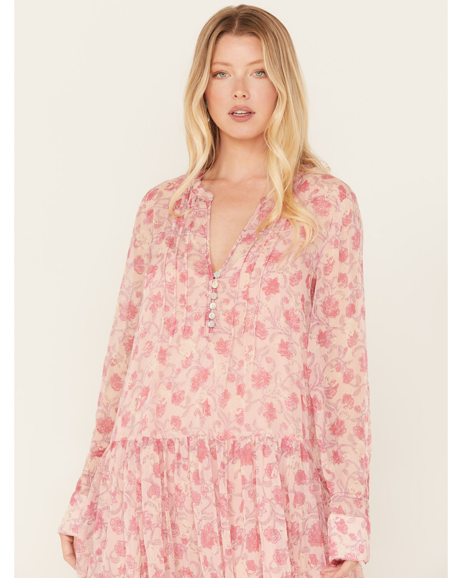 Free People Women s See It Through Floral Long Sleeve Maxi Dress
