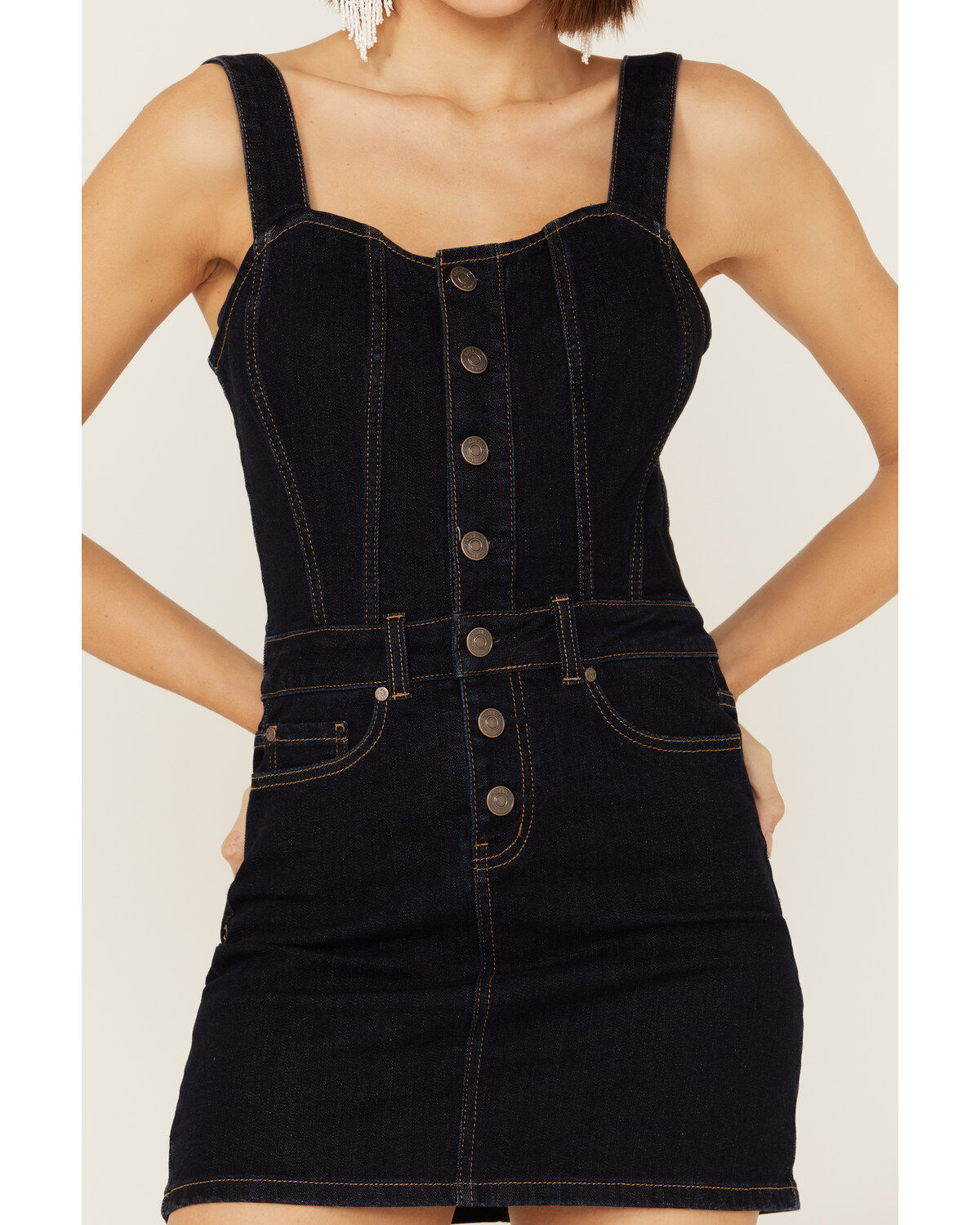 Image #3 - Shyanne Women's Dark Wash Denim Button Mini Dress, , hi-res