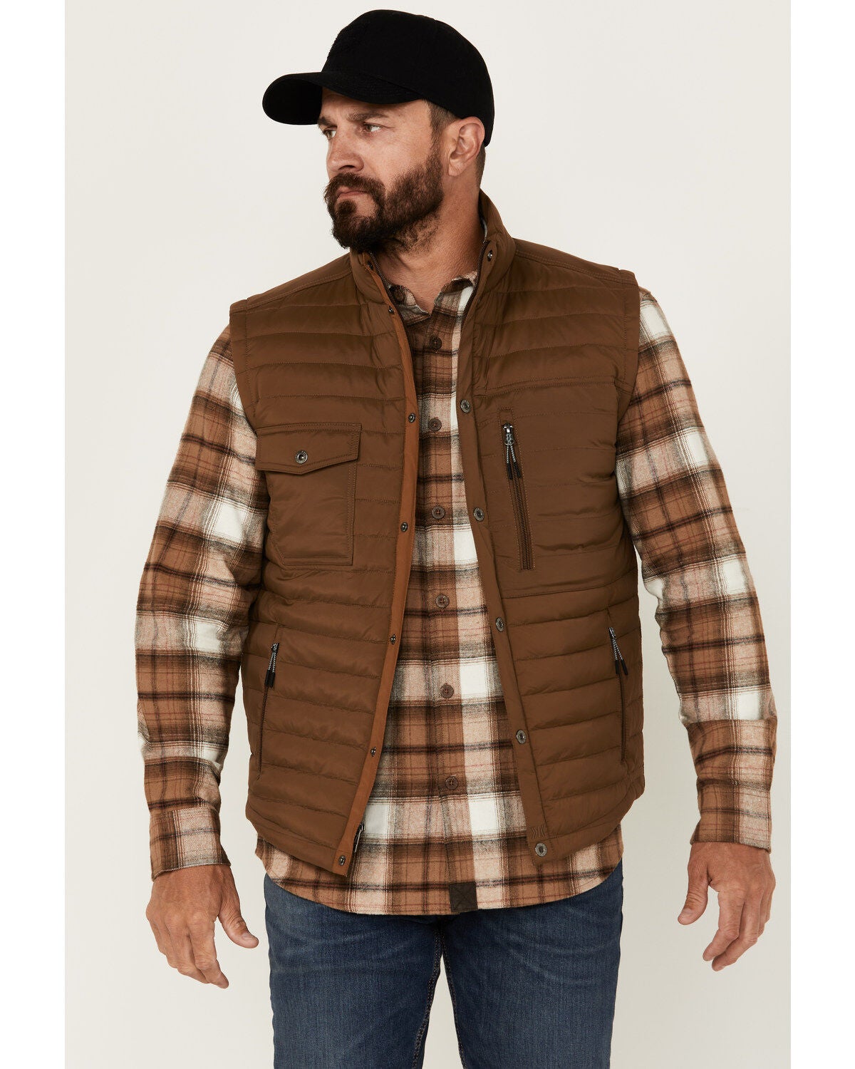 Dakota Grizzly Men's Bryce Quilted Insulated Fleece Lined Vest, Brown, hi-res