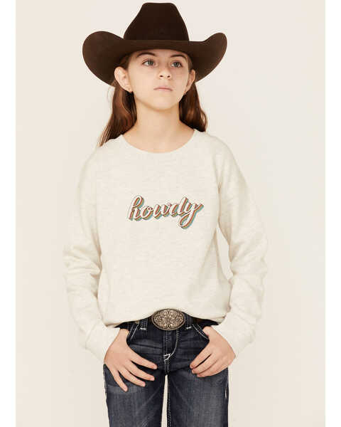 Roper Girls' Howdy Sweatshirt, White, hi-res