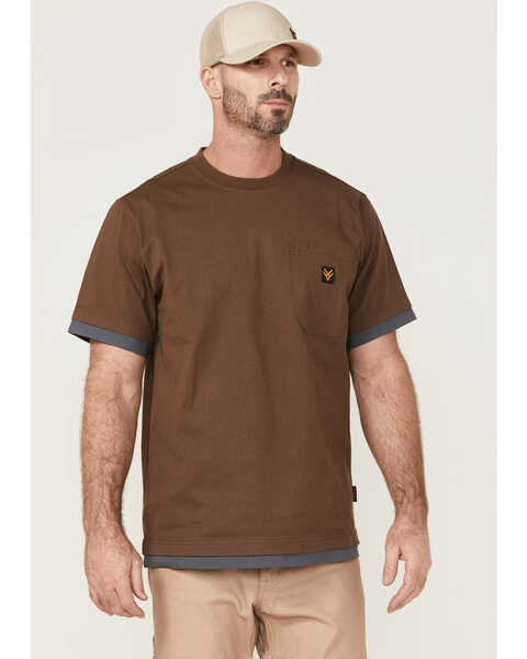 Hawx Men's Layered Work Pocket T-Shirt , Dark Brown, hi-res