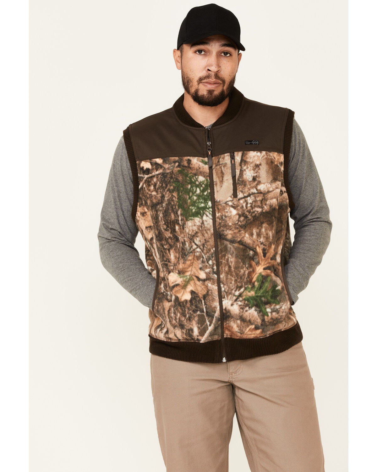 Image #1 - Wrangler ATG Men's All-Terrain Realtree Camo Fleece Zip-Front Bomber Vest, , hi-res
