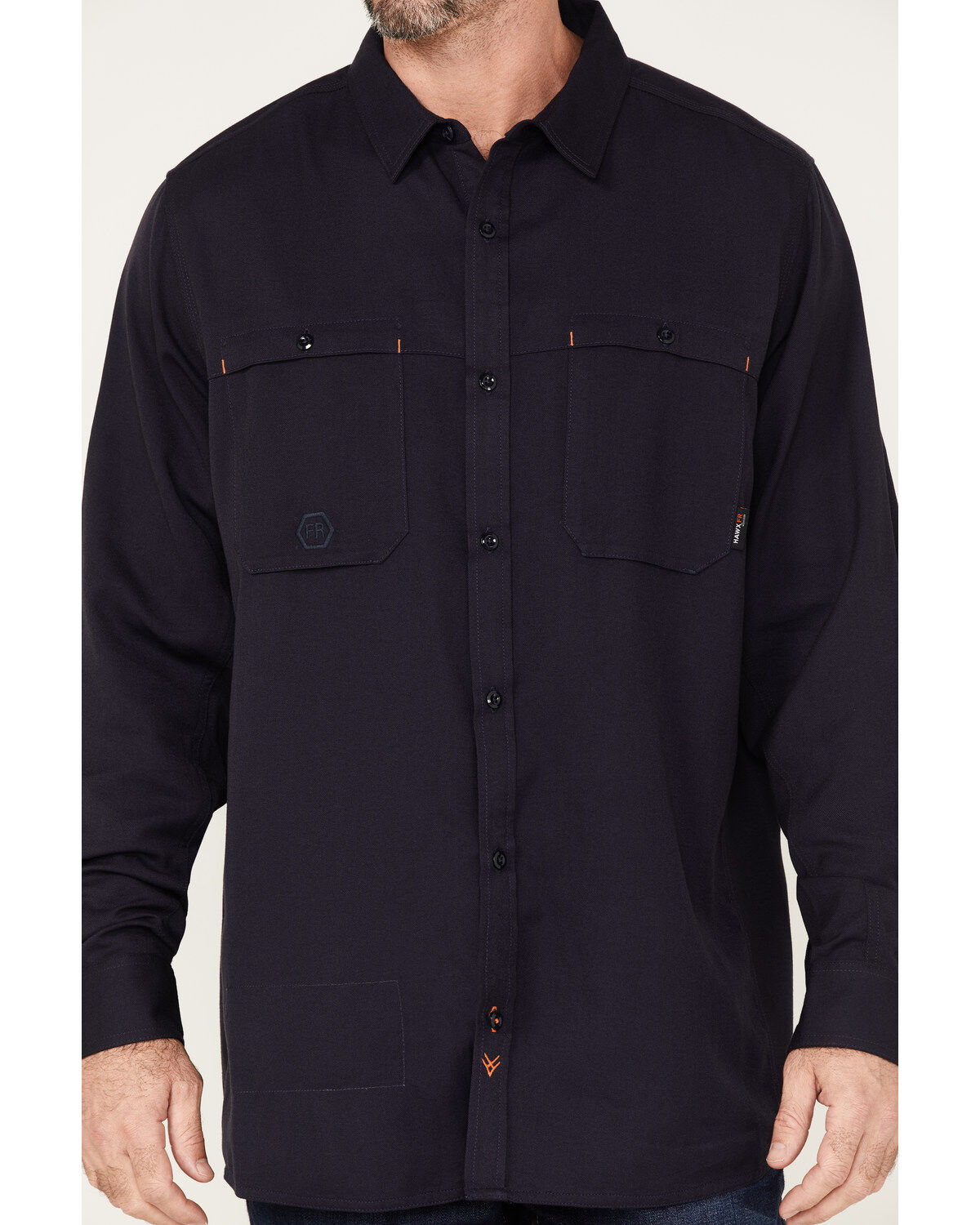 Image #3 - Hawx Men's FR Vented Solid Long Sleeve Button-Down Work Shirt, Navy, hi-res
