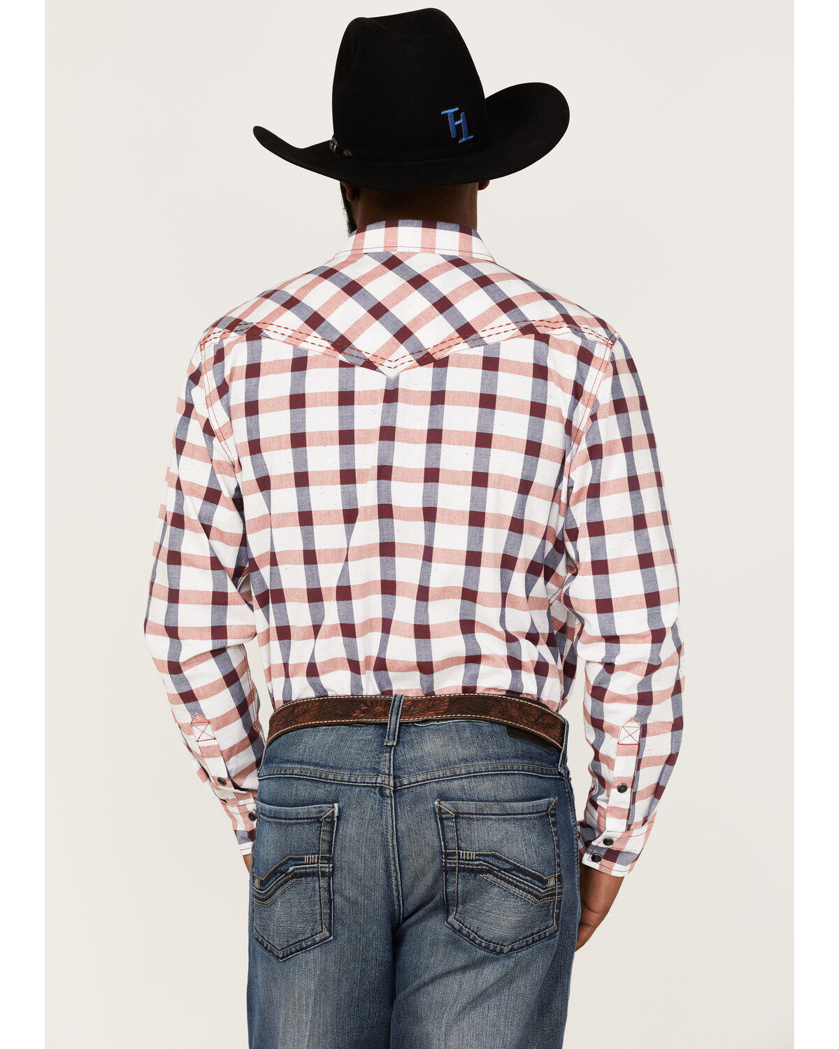 Image #4 - Cody James Men's Blue River Plaid Long Sleeve Snap Western Shirt, Cream, hi-res